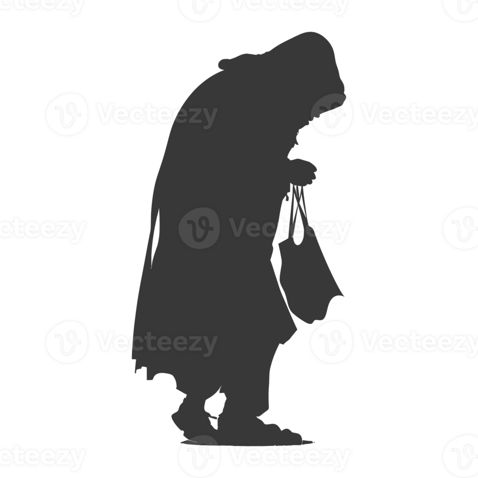 AI generated Silhouette beggar black color only full body png