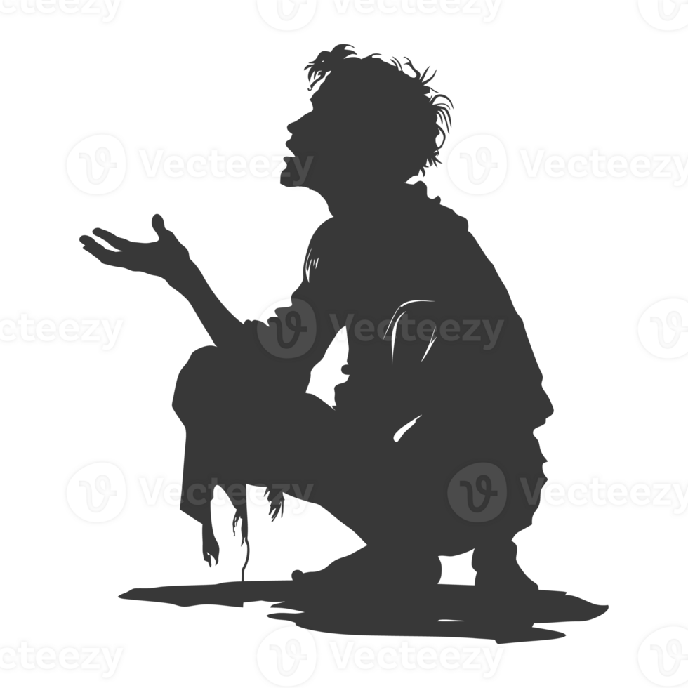 AI generated Silhouette beggar black color only full body png