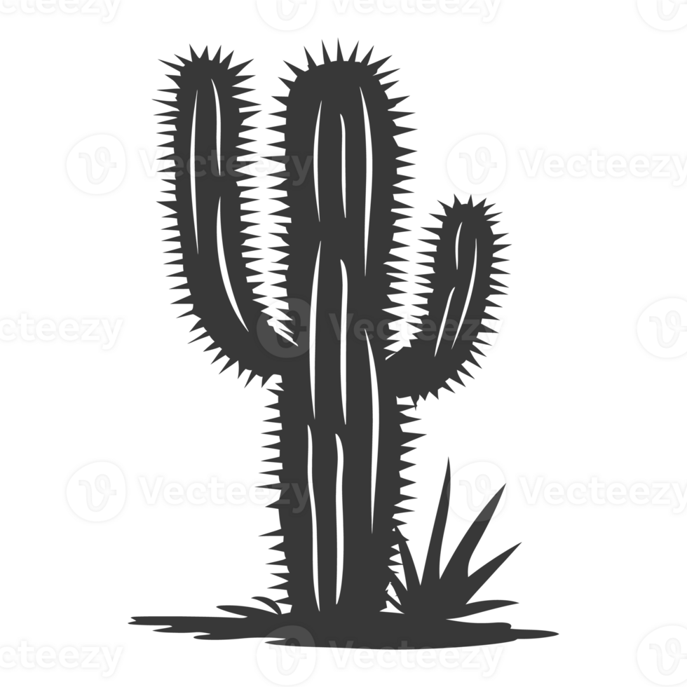 AI generated Silhouette cactus plant black color only png
