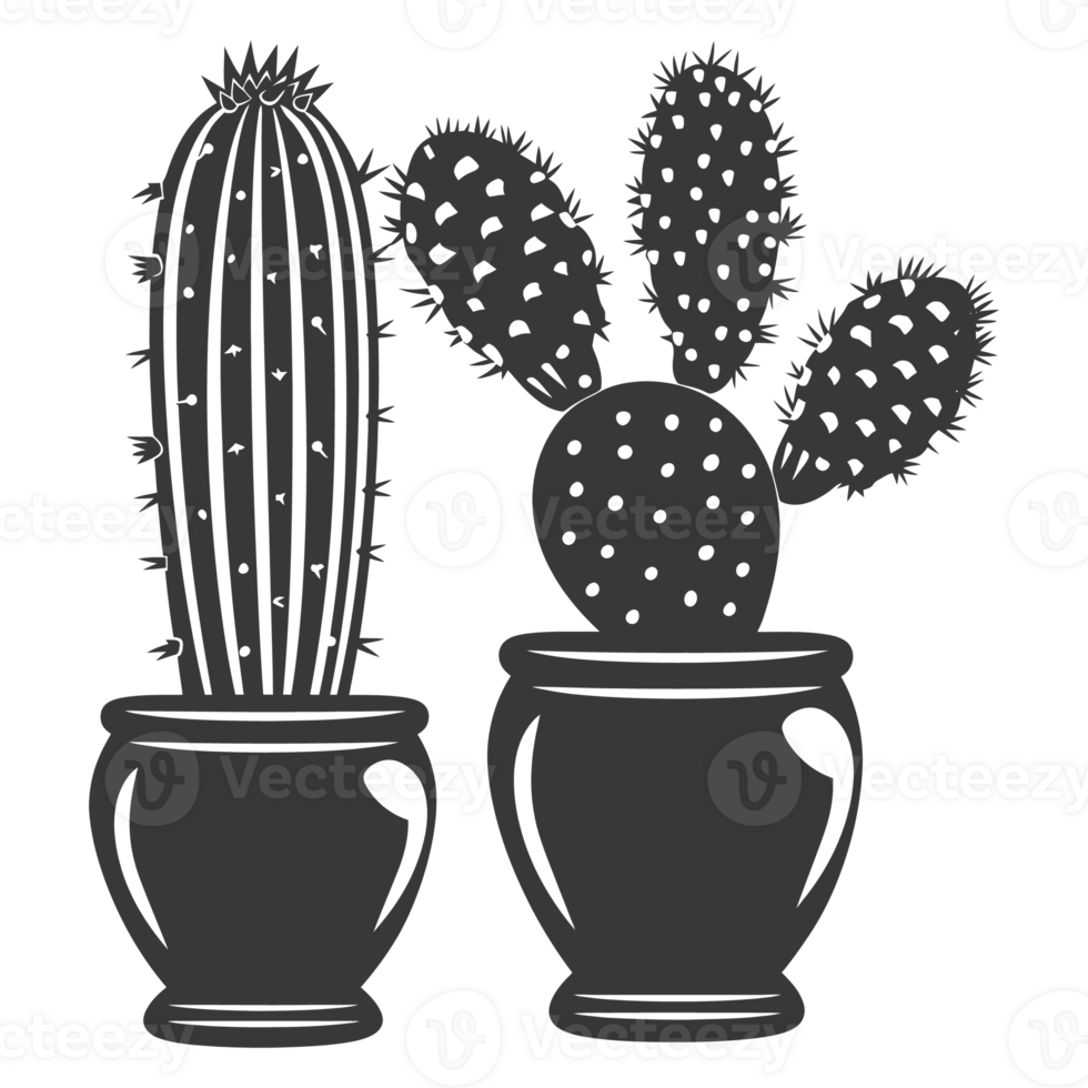 AI generated Silhouette cactus plant in the vase black color only png