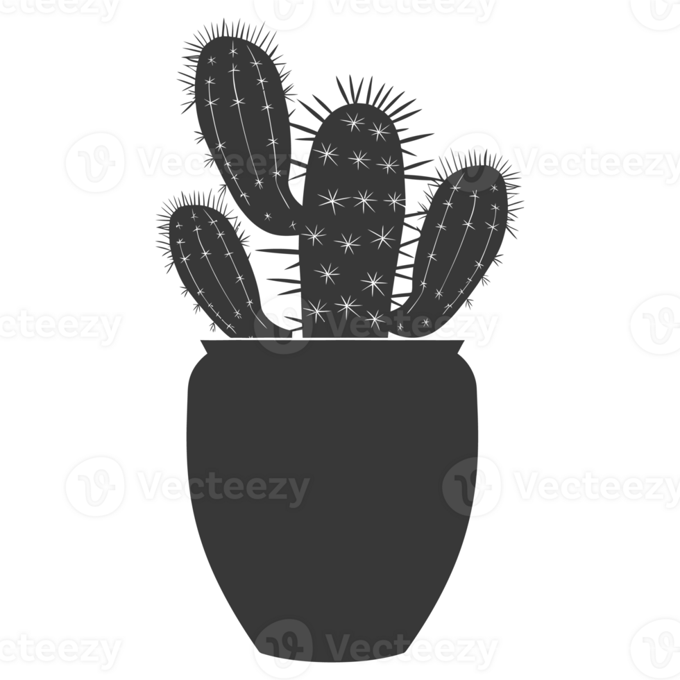 AI generated Silhouette cactus plant in the vase black color only png