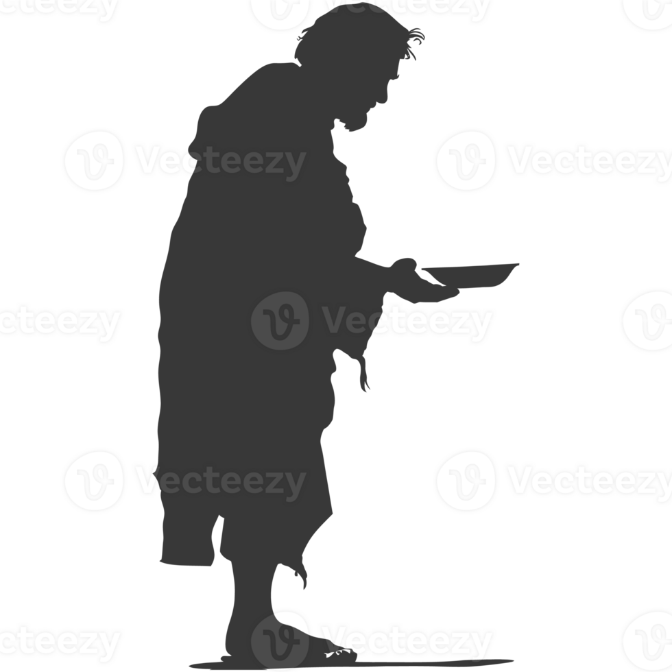 AI generated Silhouette beggar black color only full body png