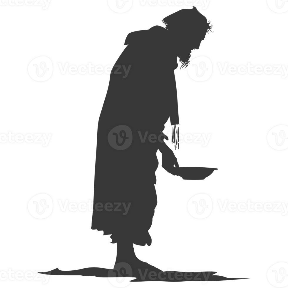 AI generated Silhouette beggar black color only full body png