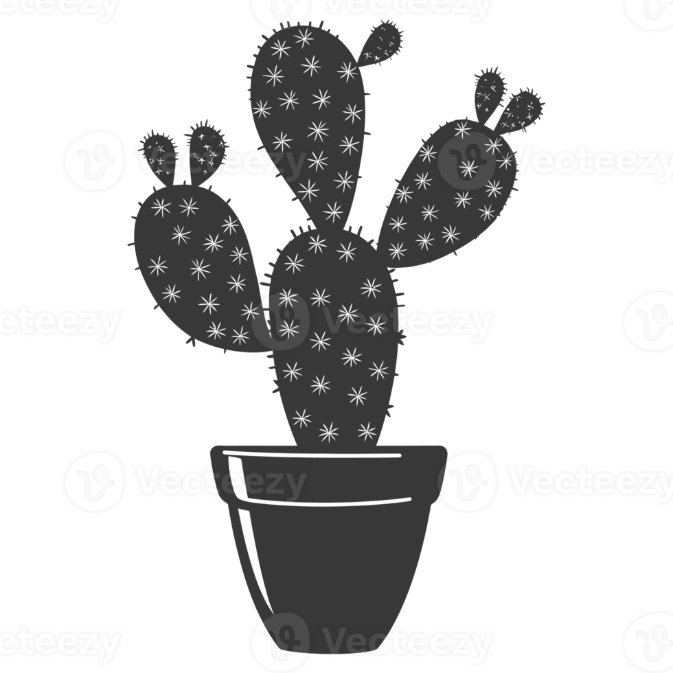 AI generated Silhouette cactus plant in the vase black color only png