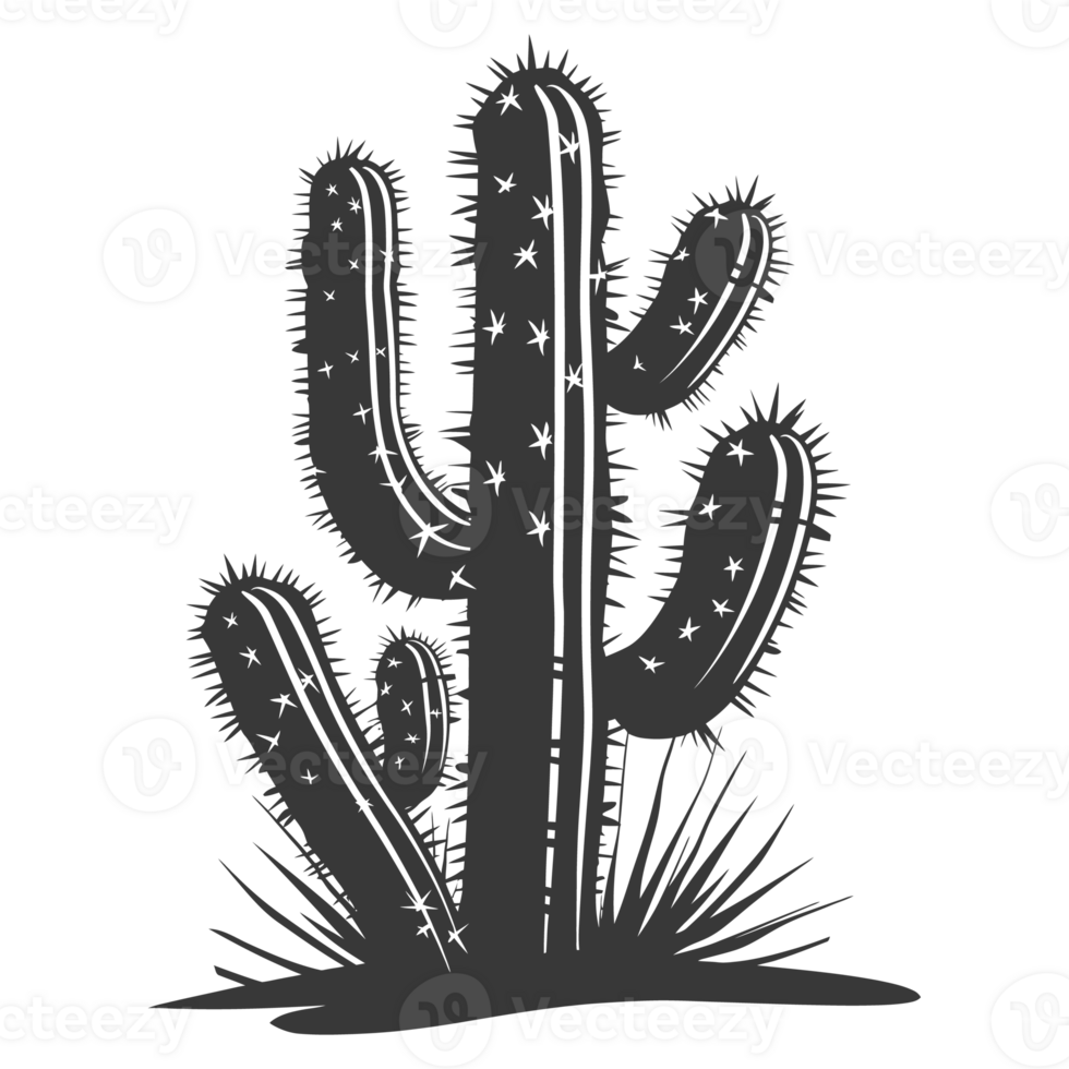 AI generated Silhouette cactus plant black color only png
