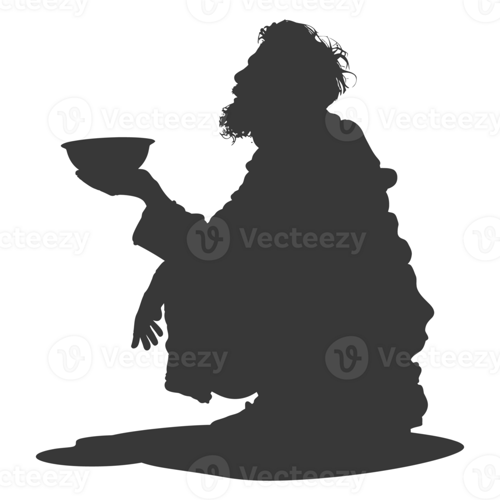 AI generated Silhouette beggar black color only full body png