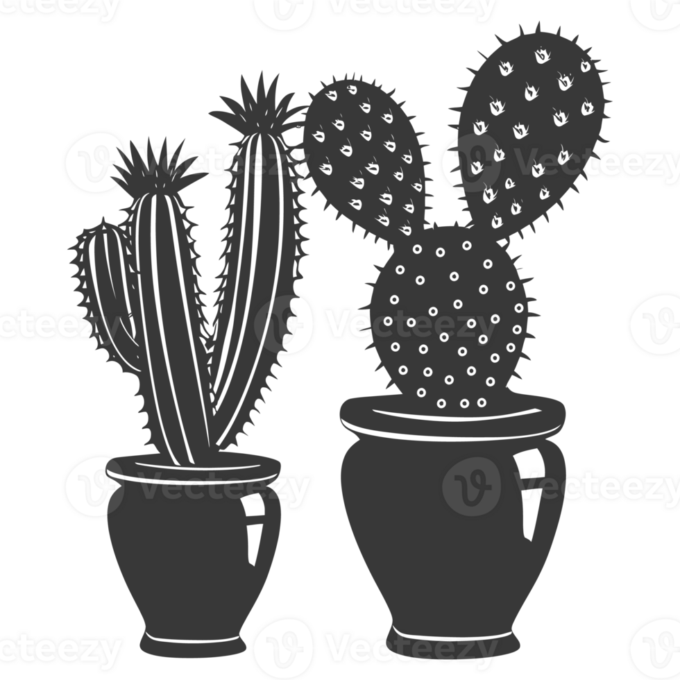 AI generated Silhouette cactus plant in the vase black color only png