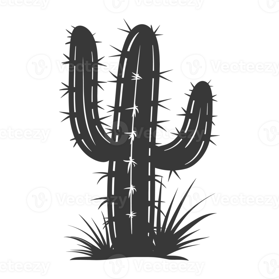 AI generated Silhouette cactus plant black color only png