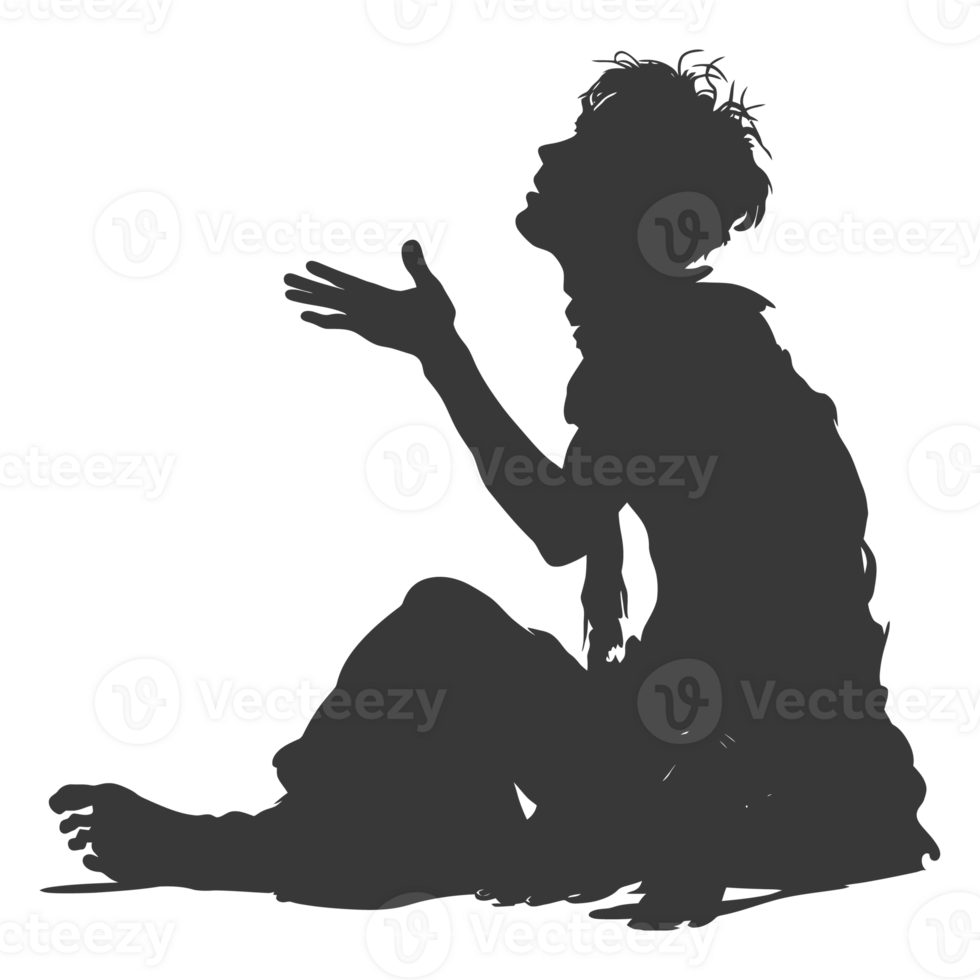 AI generated Silhouette beggar black color only full body png