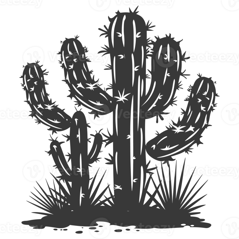 AI generated Silhouette cactus plant black color only png