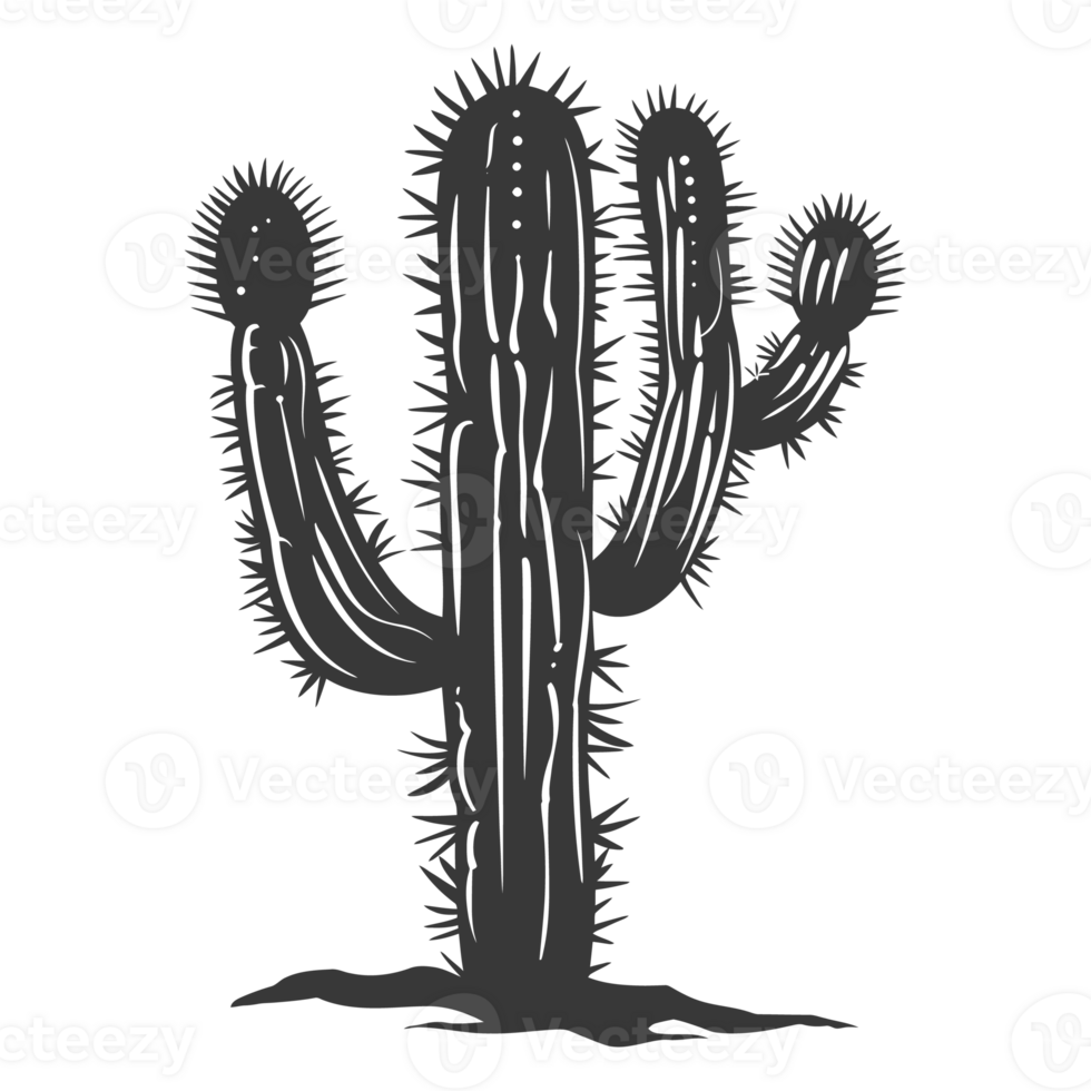 AI generated Silhouette cactus plant black color only png