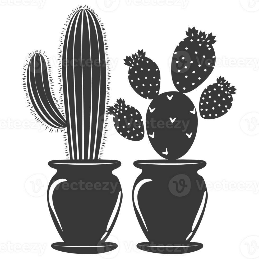 AI generated Silhouette cactus plant in the vase black color only png