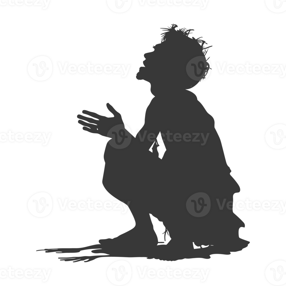 AI generated Silhouette beggar black color only full body png