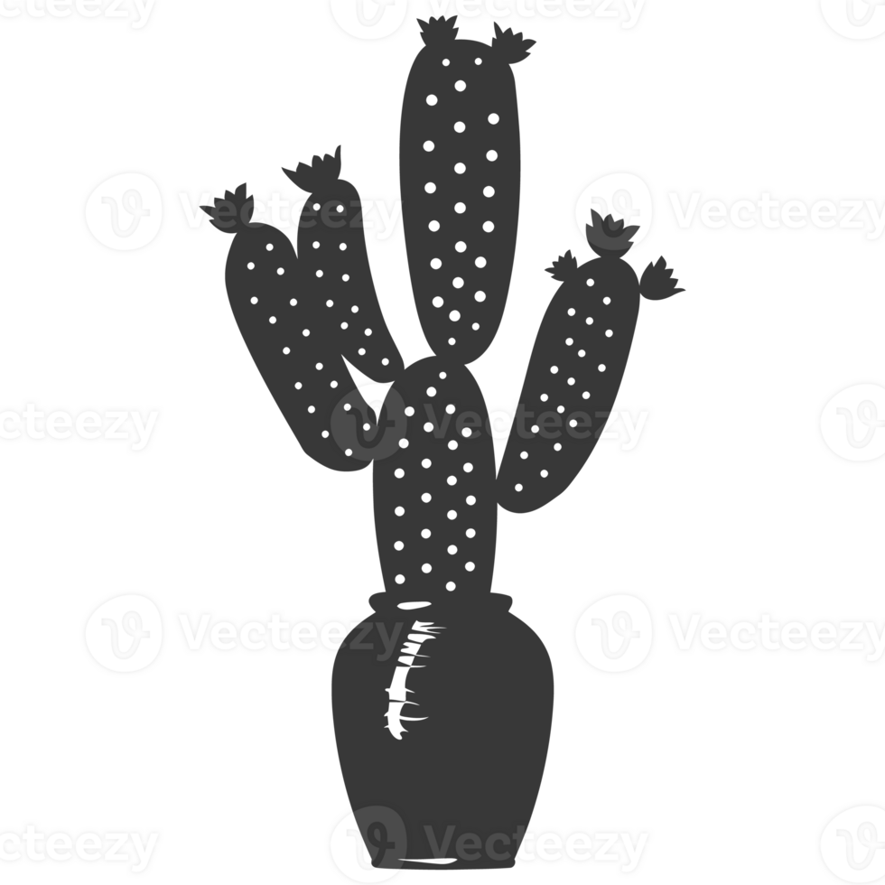 AI generated Silhouette cactus plant in the vase black color only png