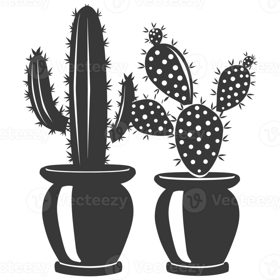 AI generated Silhouette cactus plant in the vase black color only png