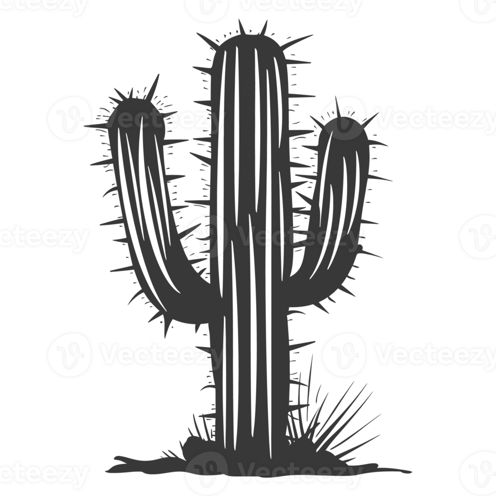 AI generated Silhouette cactus plant black color only png