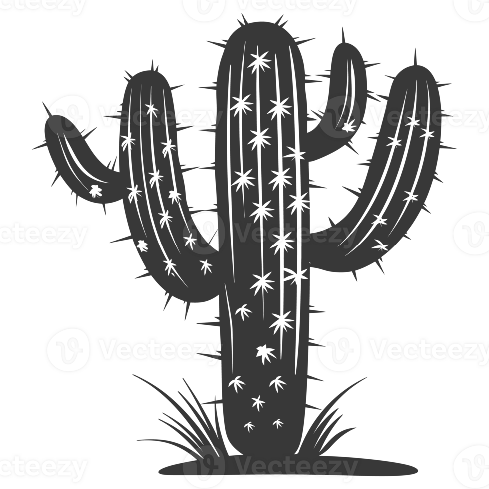 AI generated Silhouette cactus plant black color only png