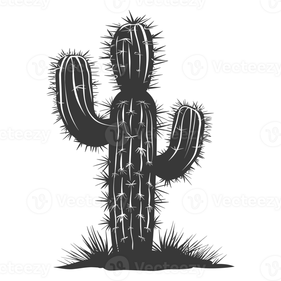 AI generated Silhouette cactus plant black color only png