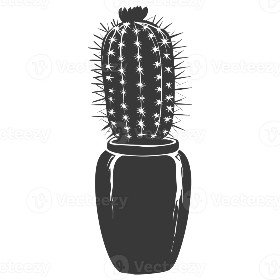 AI generated Silhouette cactus plant in the vase black color only png
