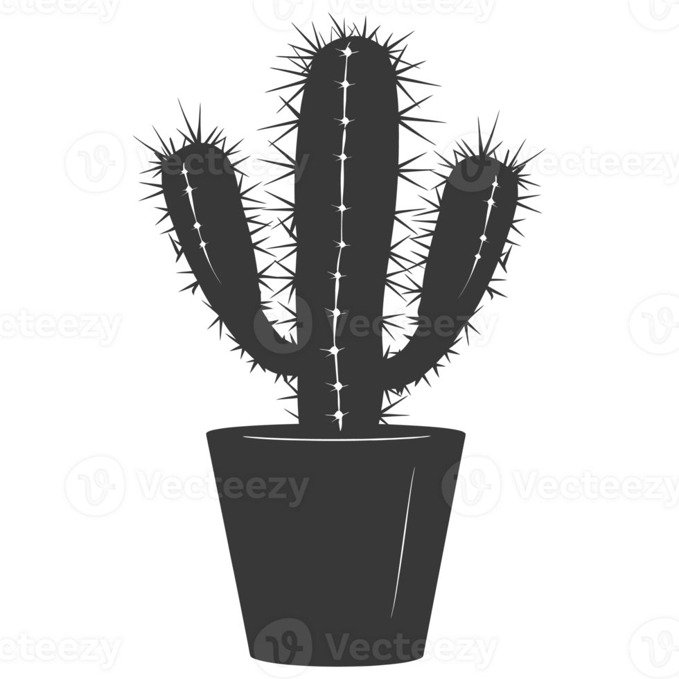 AI generated Silhouette cactus plant in the vase black color only png