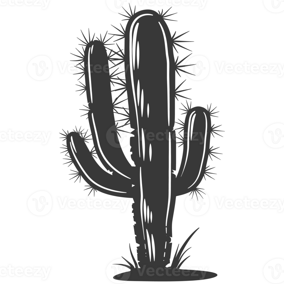 AI generated Silhouette cactus plant black color only png