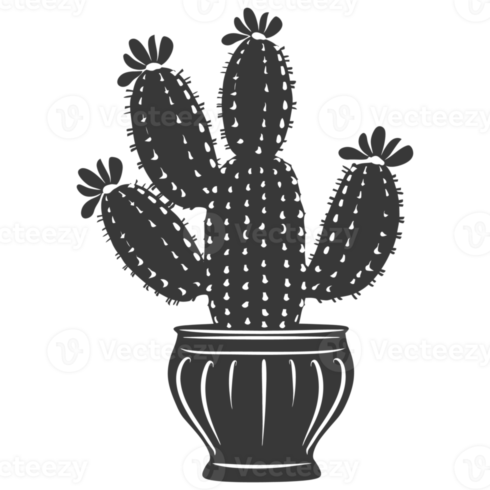 AI generated Silhouette cactus plant in the vase black color only png