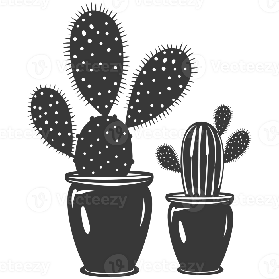 AI generated Silhouette cactus plant in the vase black color only png