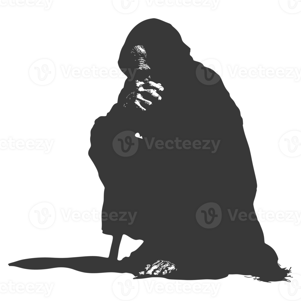 AI generated Silhouette beggar black color only full body png