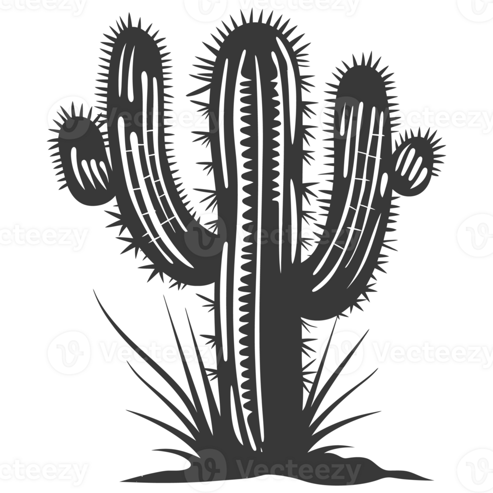 AI generated Silhouette cactus plant black color only png