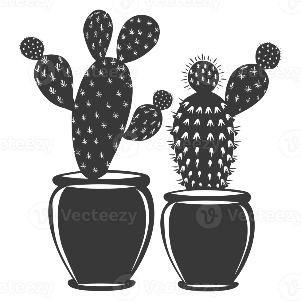 AI generated Silhouette cactus plant in the vase black color only png