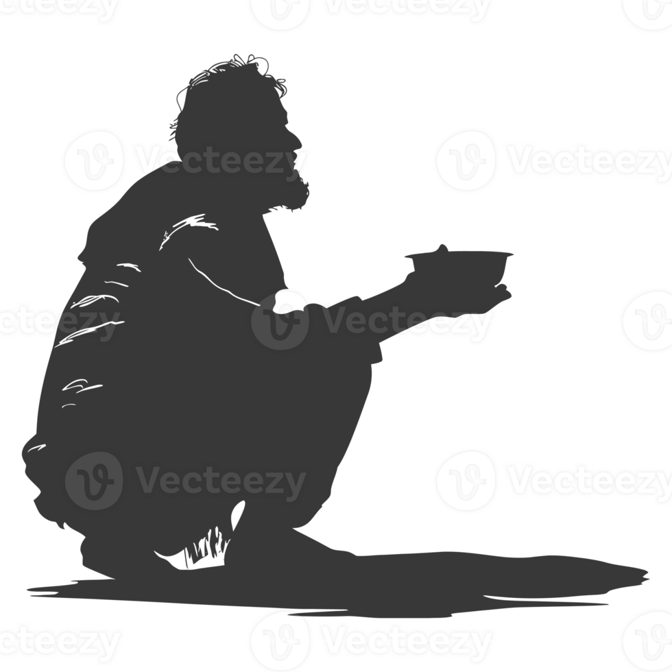 AI generated Silhouette beggar black color only full body png