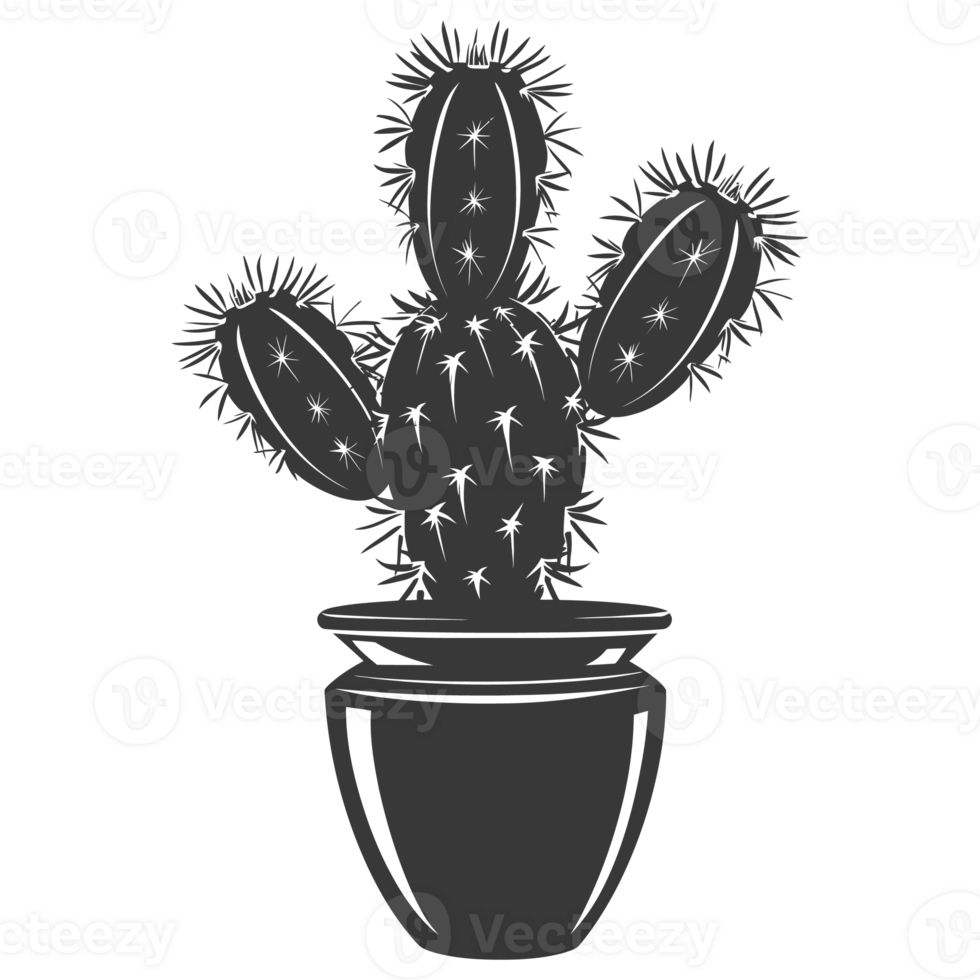 AI generated Silhouette cactus plant in the vase black color only png