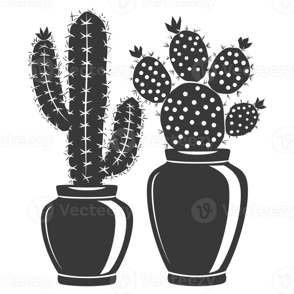 AI generated Silhouette cactus plant in the vase black color only png