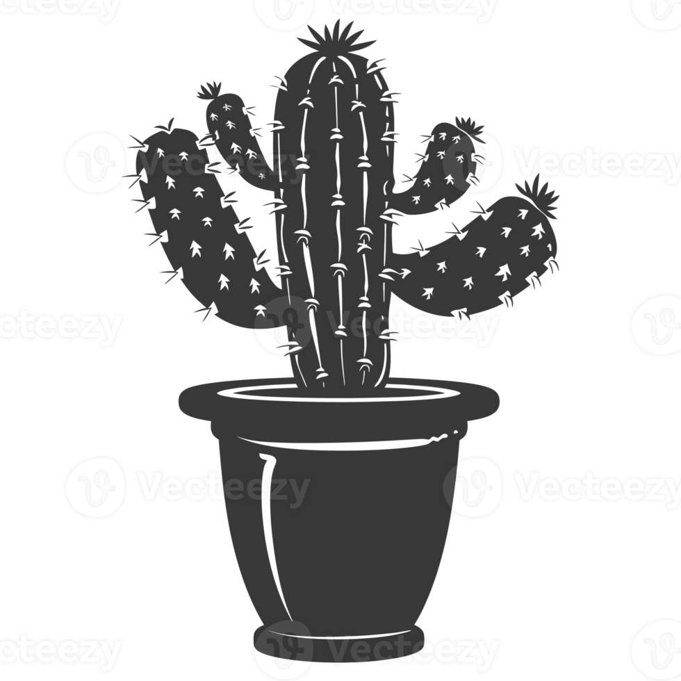AI generated Silhouette cactus plant in the vase black color only png