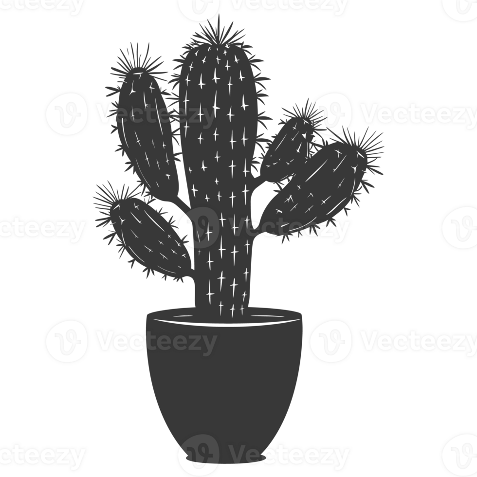 AI generated Silhouette cactus plant in the vase black color only png