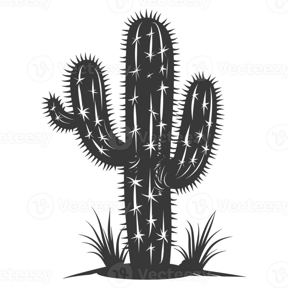 AI generated Silhouette cactus plant black color only png