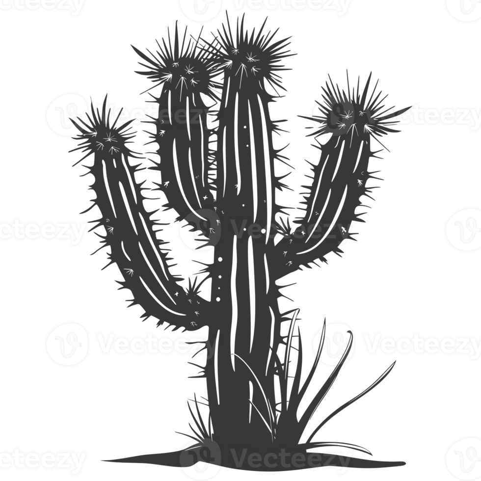 AI generated Silhouette cactus plant black color only png