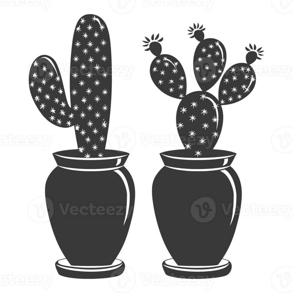 AI generated Silhouette cactus plant in the vase black color only png