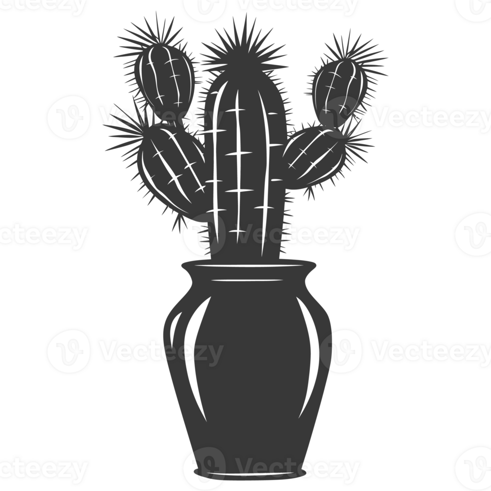 AI generated Silhouette cactus plant in the vase black color only png