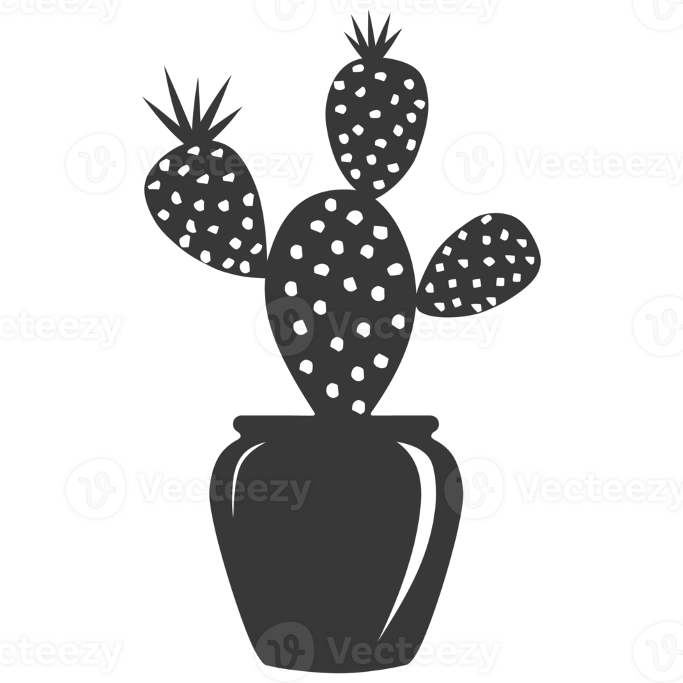 AI generated Silhouette cactus plant in the vase black color only png