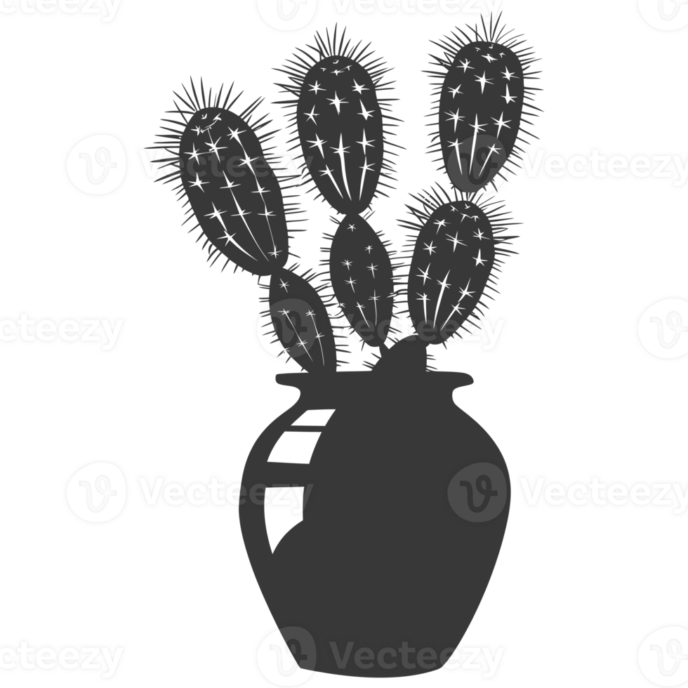 AI generated Silhouette cactus plant in the vase black color only png