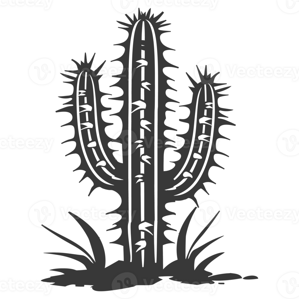 AI generated Silhouette cactus plant black color only png