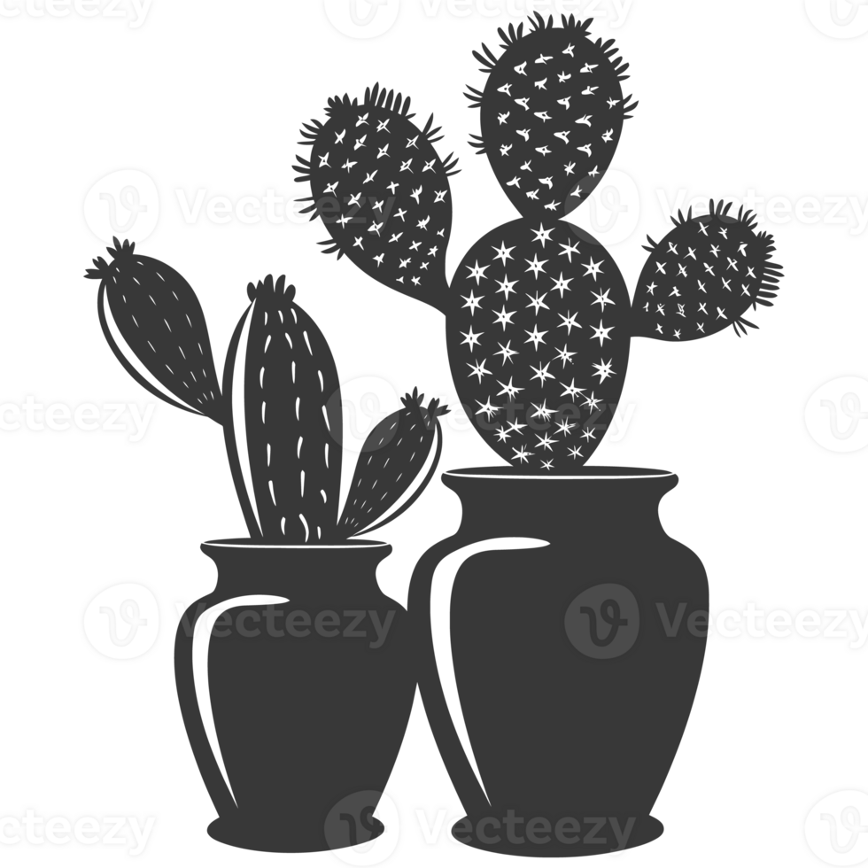 AI generated Silhouette cactus plant in the vase black color only png