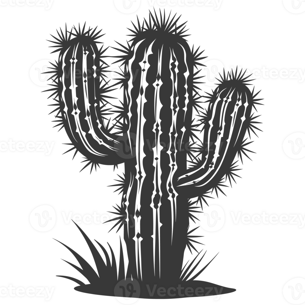 AI generated Silhouette cactus plant black color only png