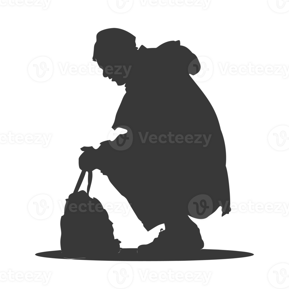 AI generated Silhouette beggar black color only full body png