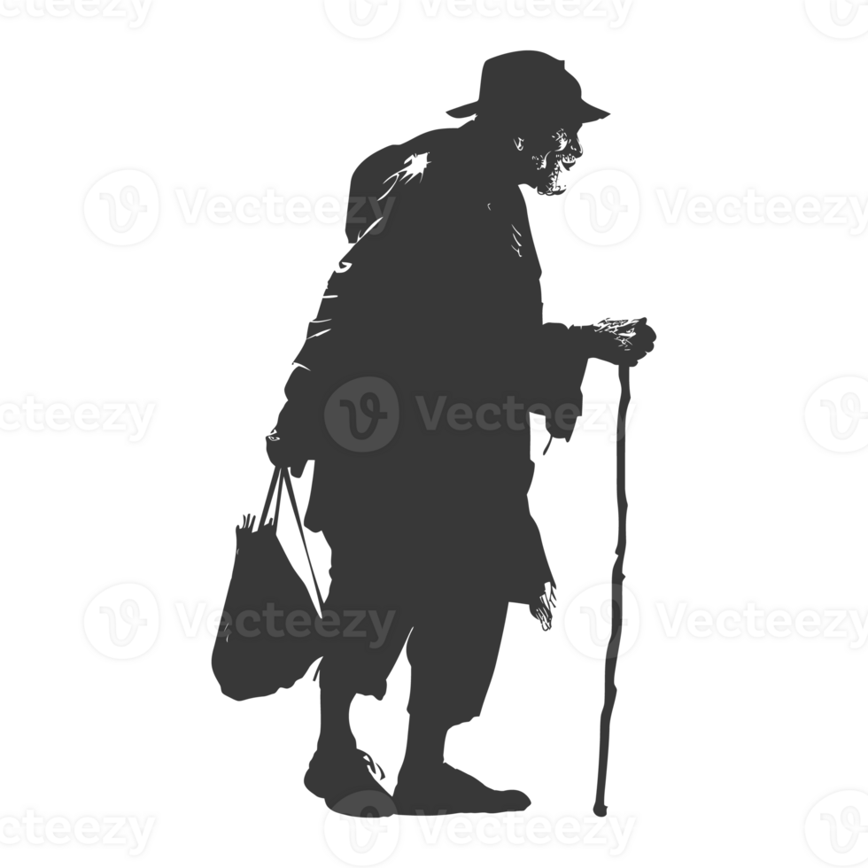 AI generated Silhouette beggar black color only full body png