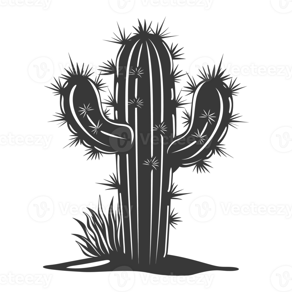 AI generated Silhouette cactus plant black color only png