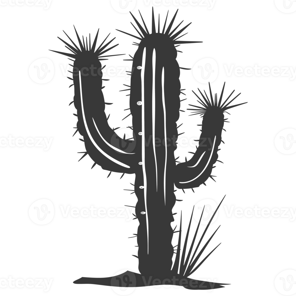 AI generated Silhouette cactus plant black color only png
