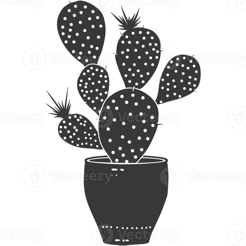 AI generated Silhouette cactus plant in the vase black color only png