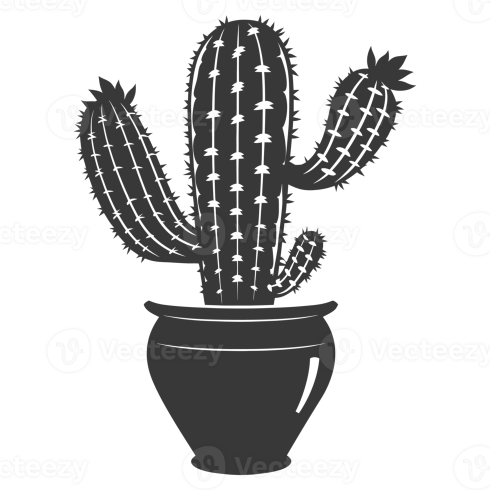 AI generated Silhouette cactus plant in the vase black color only png